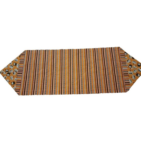 Halloween Table Runner Jack O Lanterns Owls Tribal Print Orange Black 42x13.5 - Picture 3 of 3